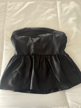 H&M Strapless Faux Leather Peplum Top NWT